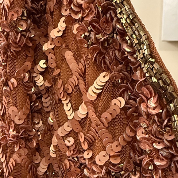 NWT MAC DUGGAL | Embellished Halter Midi Dress Sequin Copper Brown Metallic - Picture 7 of 10